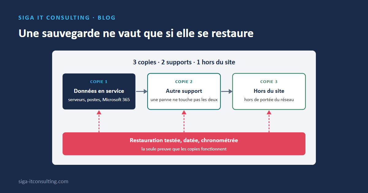 La règle 3-2-1 : trois copies, deux supports, une hors du site, et la restauration testée